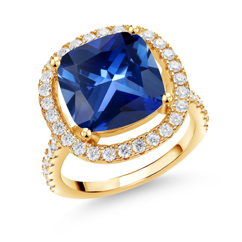 Blue Created Sapphire - September_5_Ring in 925 Yellow Gold Plated Silver