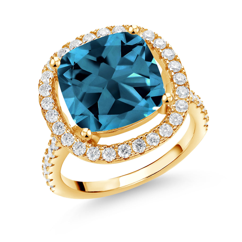 London Blue Topaz - November_8_Ring in 925 Yellow Gold Plated Silver