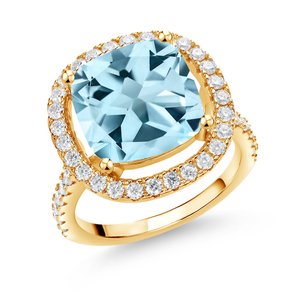 Sky Blue Topaz - November_5_Ring in 925 Yellow Gold Plated Silver