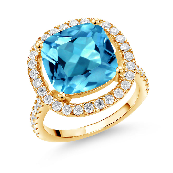 Swiss Blue Topaz - November_5_Ring in 925 Yellow Gold Plated Silver