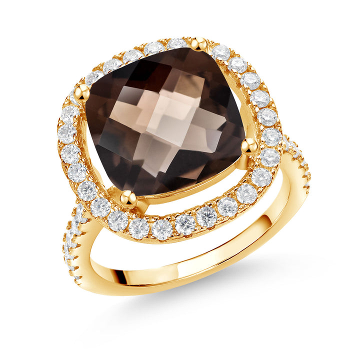 Smoky Quartz_5_Ring in 925 Yellow Gold Plated Silver