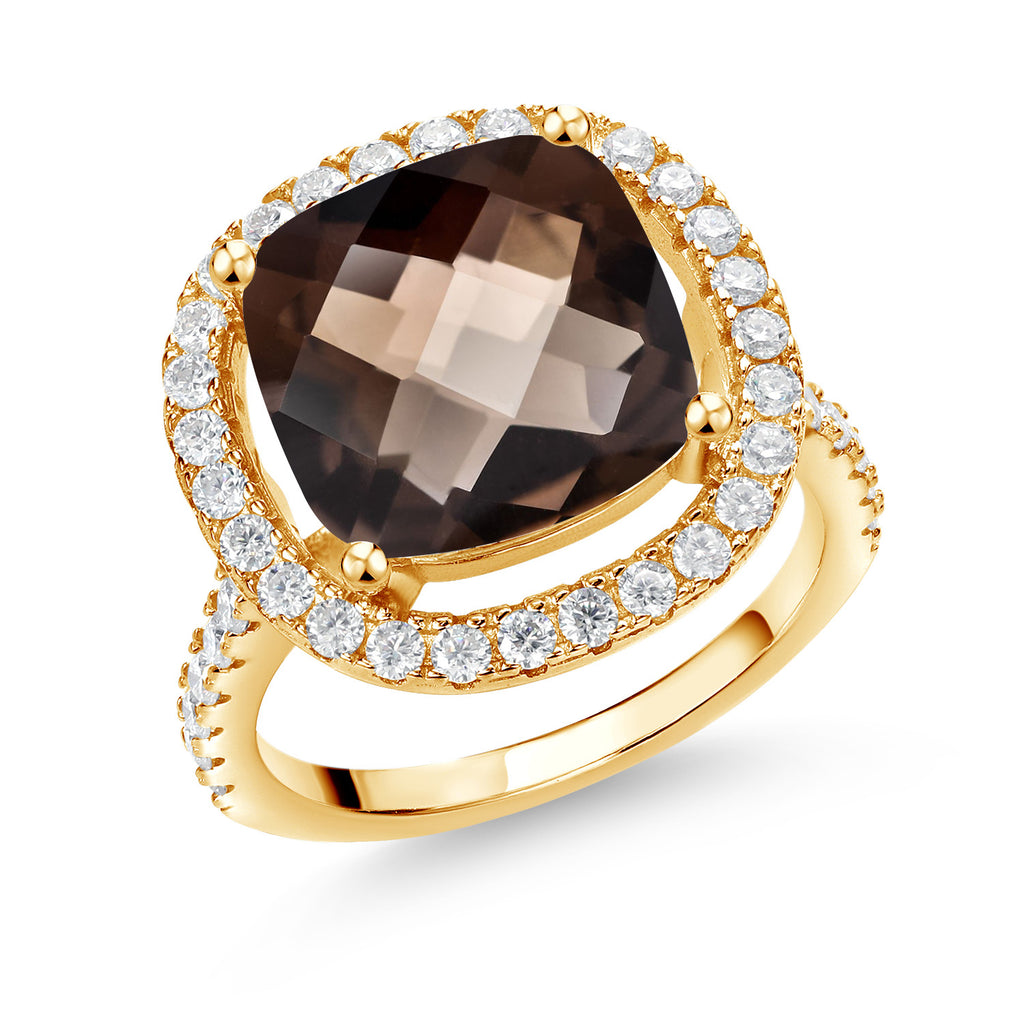 Smoky Quartz_8_Ring in 925 Yellow Gold Plated Silver