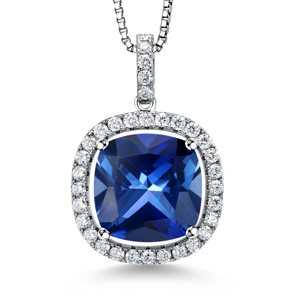 Blue Created Sapphire - September_Pendant in 925 Sterling Silver