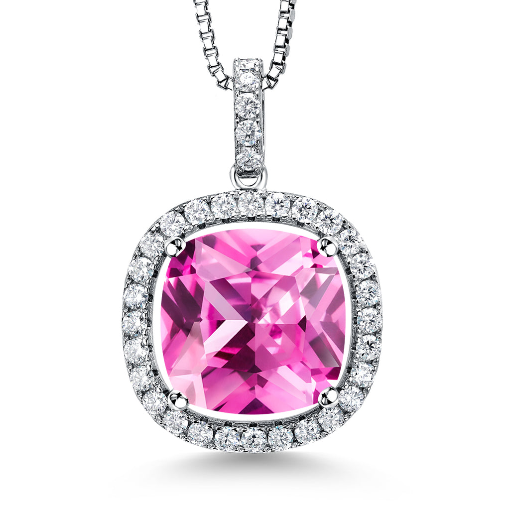 Pink Created Sapphire - September_Pendant in 925 Sterling Silver