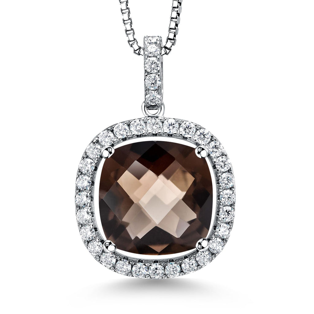 Gem Stone King 9-16 Cttw 14MM Cushion Gemstone Birthstone and White Moissanite Pendant Necklace | 925 Sterling Silver | Halo Necklace for Women | With 18 Inch Chain