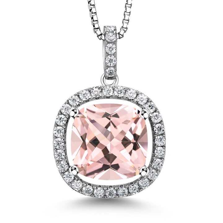Nano Morganite and Moissanite_Pendant in 925 Sterling Silver