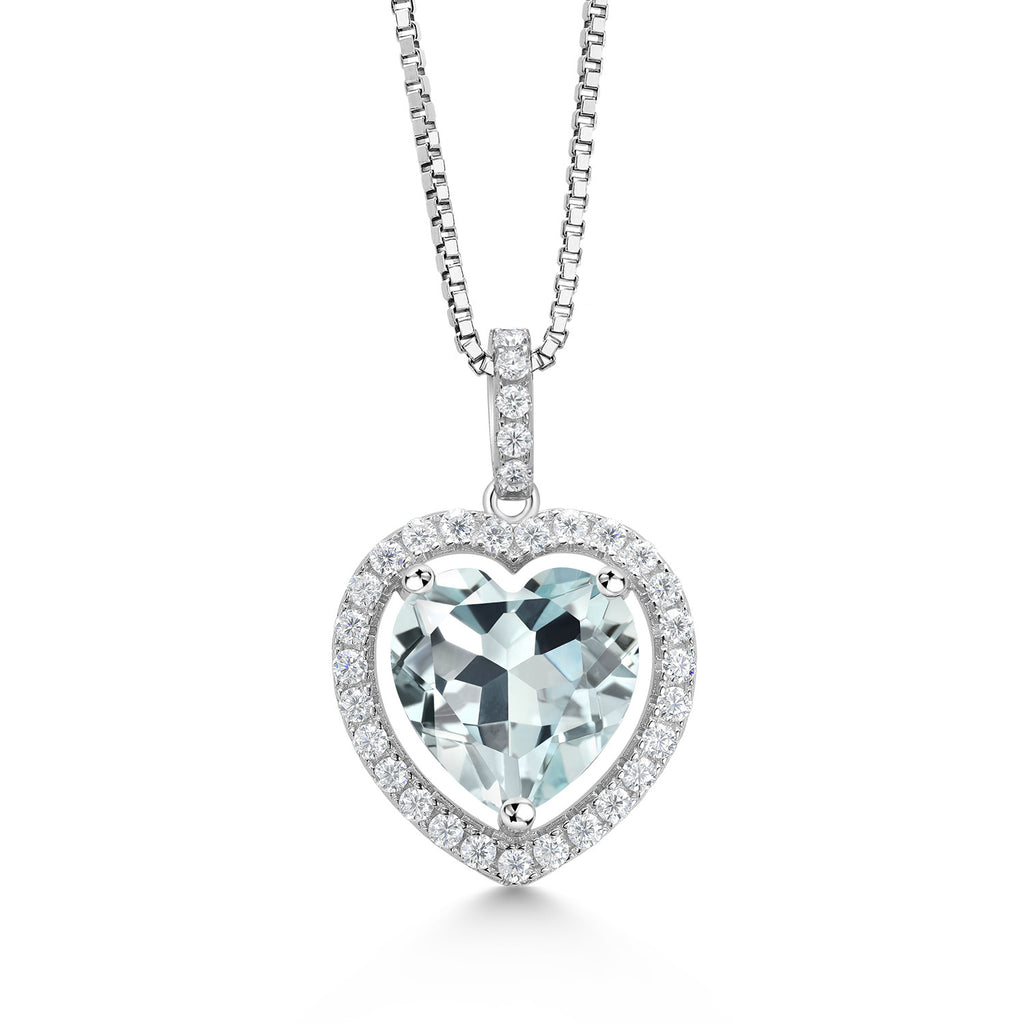 Simulated Aquamarine - March_Pendant in 925 Sterling Silver