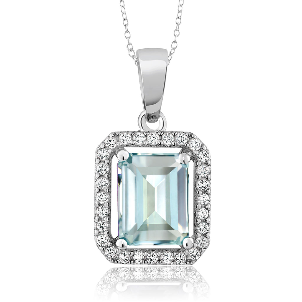Simulated Aquamarine - March_Pendant in 925 Sterling Silver