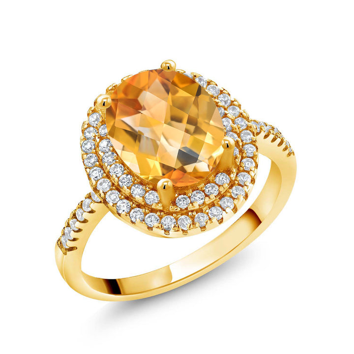 Citrine-Checkerboard - November_5_Ring in 925 Yellow Gold Plated Silver