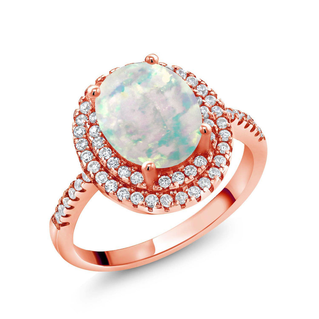 White Opal-Cabochon - October_9_Ring in 925 Rose Gold Plated Silver