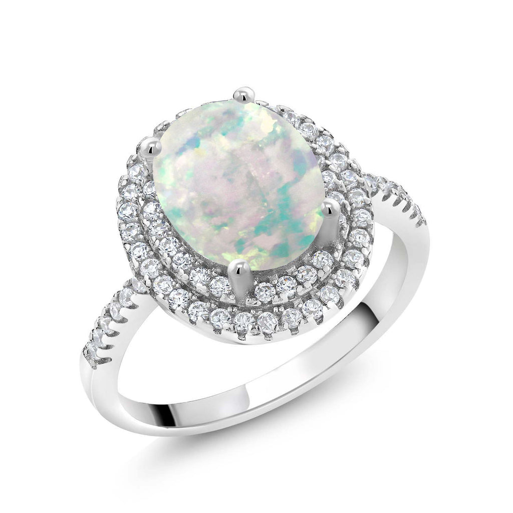 White Opal-Cabochon - October_6_Ring in 925 Sterling Silver