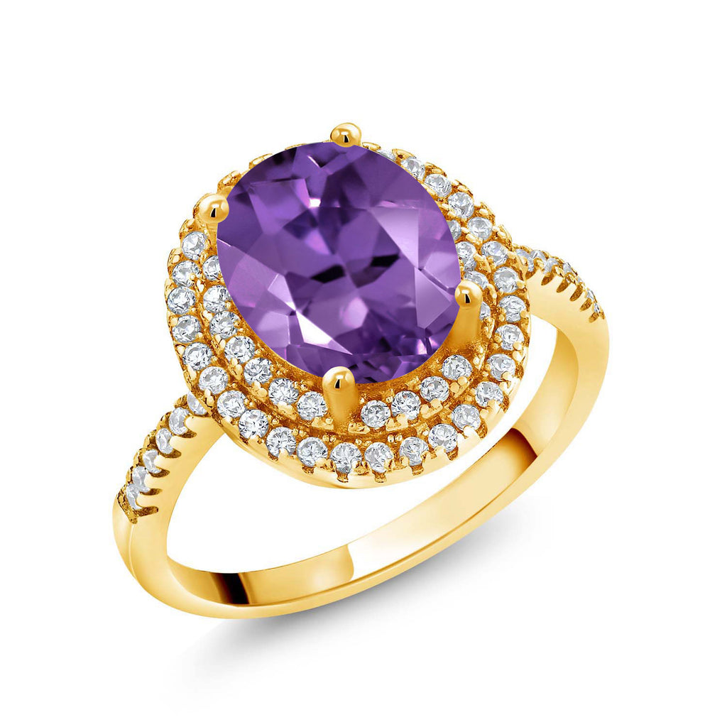 Amethyst - February_6_Ring in 925 Yellow Gold Plated Silver