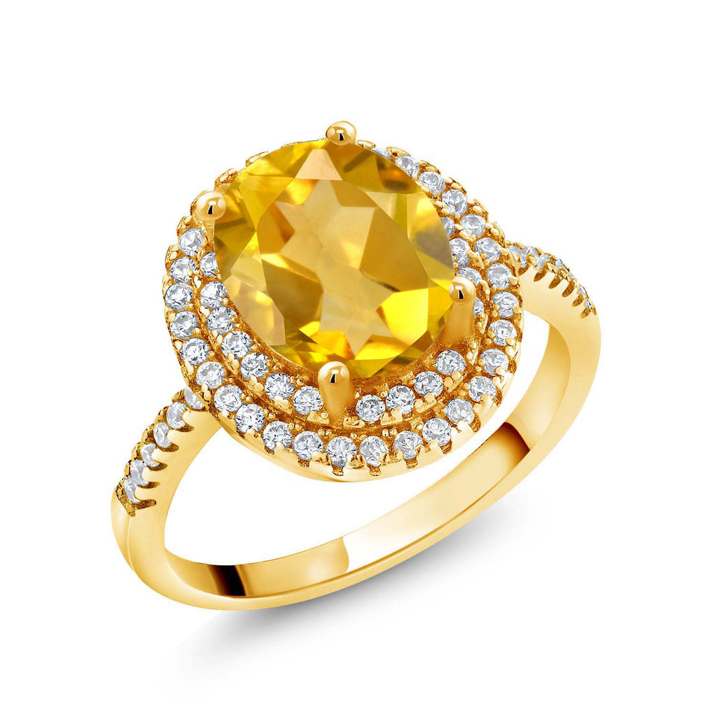 Citrine - November_9_Ring in 925 Yellow Gold Plated Silver