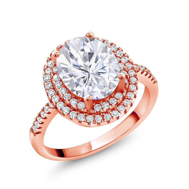 White Moissanite - April_5_Ring in 925 Rose Gold Plated Silver