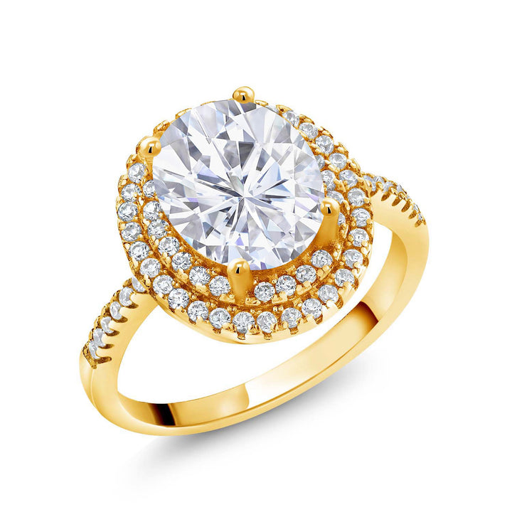 White Moissanite - April_5_Ring in 925 Yellow Gold Plated Silver