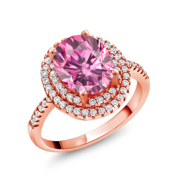 Pink Moissanite - April_5_Ring in 925 Rose Gold Plated Silver