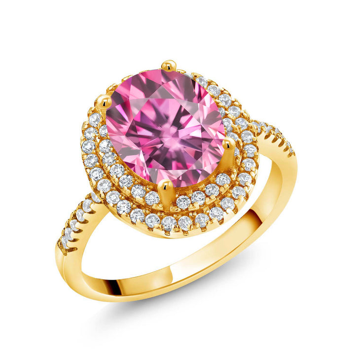 Pink Moissanite - April_8_Ring in 925 Yellow Gold Plated Silver