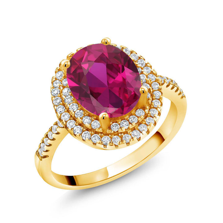 Created Ruby - July_5_Ring in 925 Yellow Gold Plated Silver
