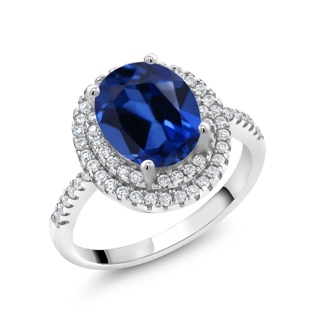 Blue Created Sapphire - September_9_Ring in 925 Sterling Silver