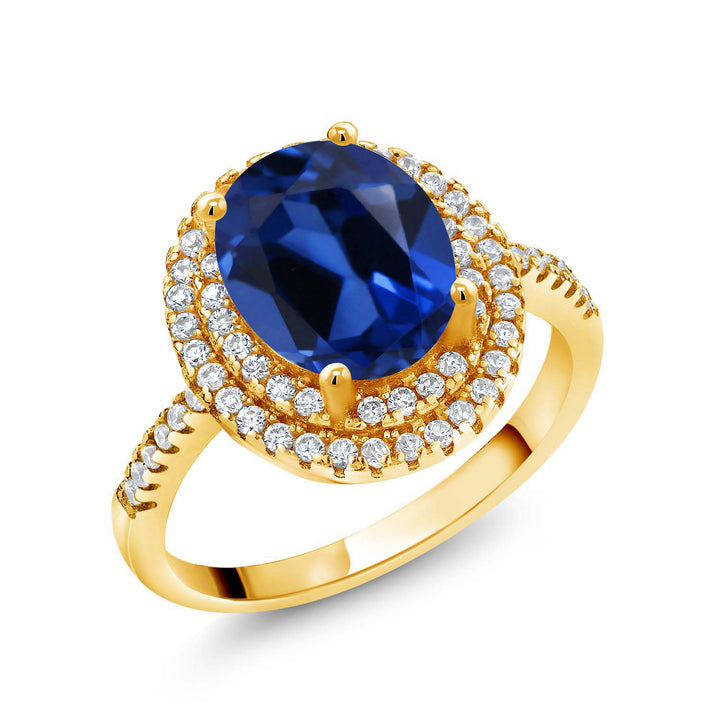 Blue Created Sapphire - September_5_Ring in 925 Yellow Gold Plated Silver