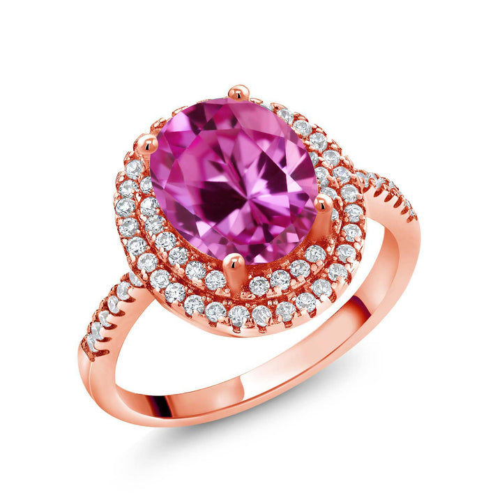 Pink Created Sapphire - September_5_Ring in 925 Rose Gold Plated Silver