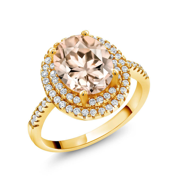 Morganite - October_5_Ring in 925 Yellow Gold Plated Silver