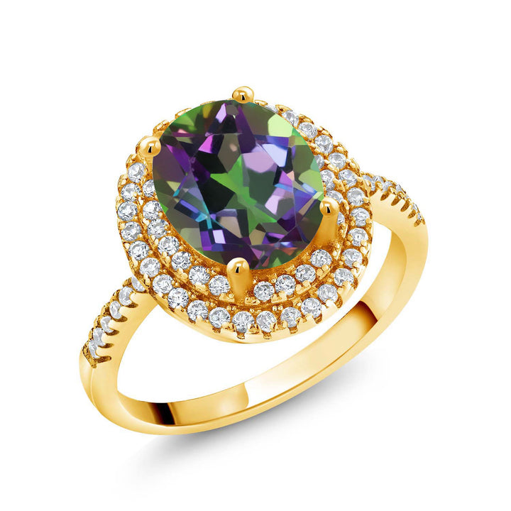 Green Mystic Topaz_5_Ring in 925 Yellow Gold Plated Silver