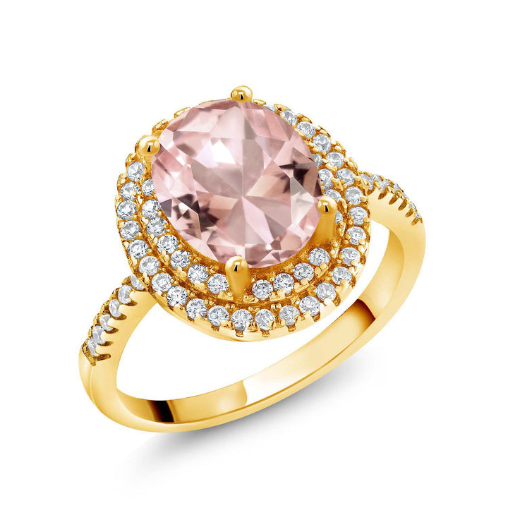 Nano Morganite - October_6_Ring in 925 Yellow Gold Plated Silver