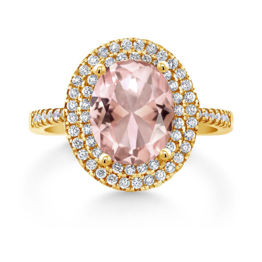 Nano Morganite - October_6_Ring in 925 Yellow Gold Plated Silver