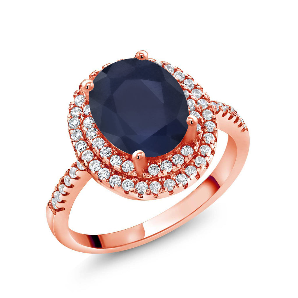 Blue Sapphire - September_8_Ring in 925 Rose Gold Plated Silver