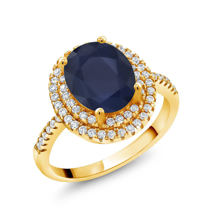 Blue Sapphire - September_5_Ring in 925 Yellow Gold Plated Silver
