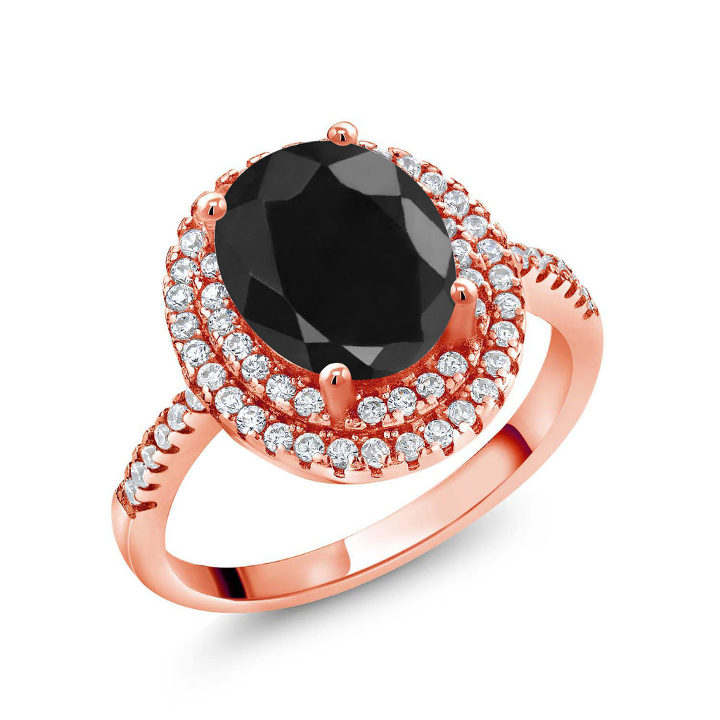Black Sapphire - September_8_Ring in 925 Rose Gold Plated Silver