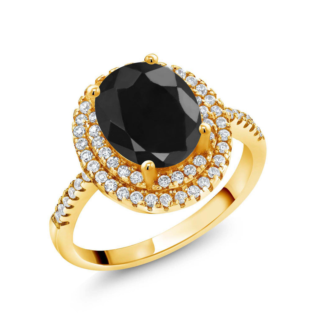 Black Sapphire - September_9_Ring in 925 Yellow Gold Plated Silver