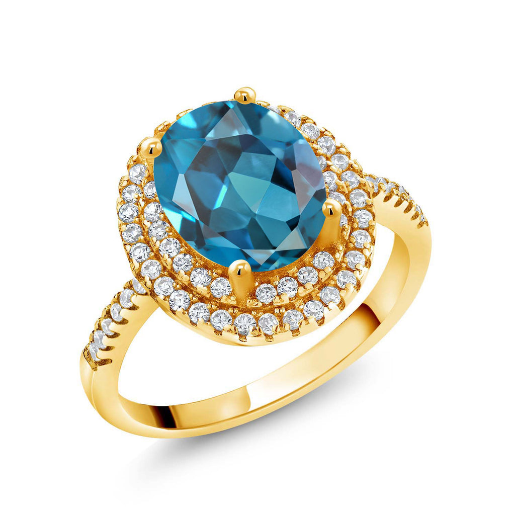 London Blue Topaz - November_6_Ring in 925 Yellow Gold Plated Silver