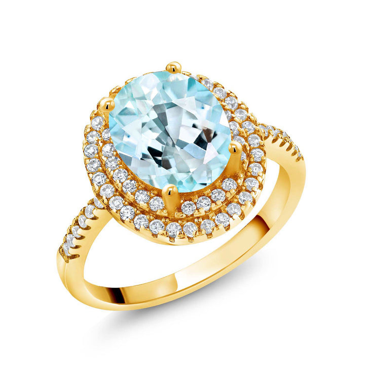 Sky Blue Topaz - November_5_Ring in 925 Yellow Gold Plated Silver