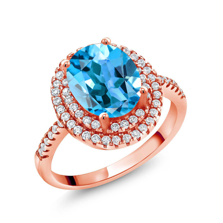 Swiss Blue Topaz - November_5_Ring in 925 Rose Gold Plated Silver