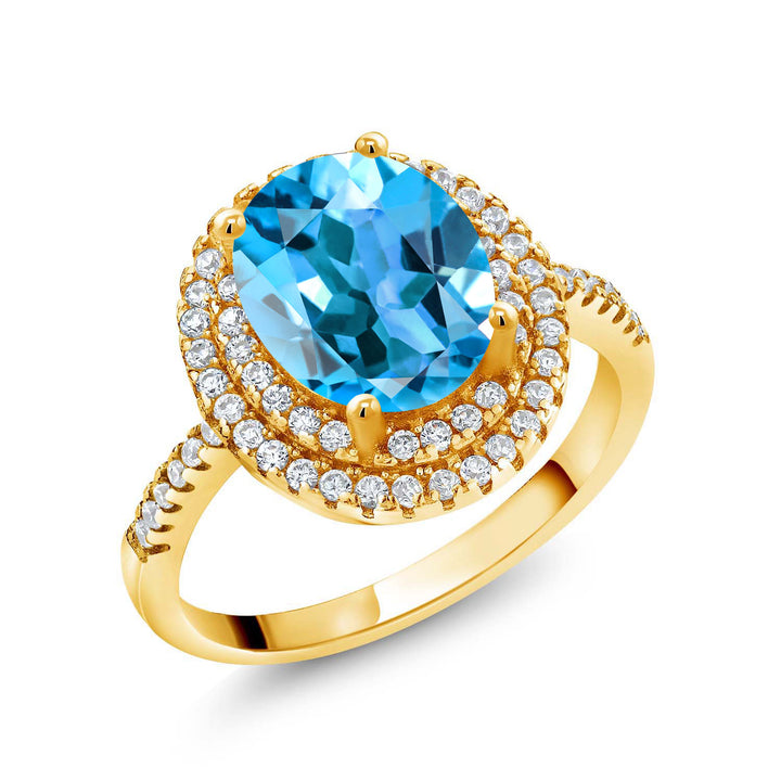 Swiss Blue Topaz - November_5_Ring in 925 Yellow Gold Plated Silver