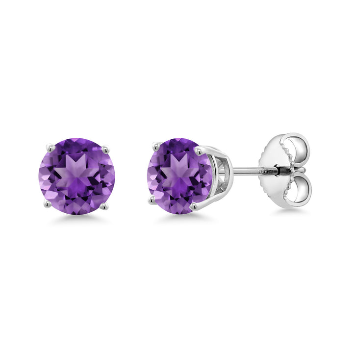 Gem Stone King 925 Sterling Silver Purple Amethyst Stud Earrings For Women Men (0.95 Cttw, Gemstone Birthstone, Round 5MM)