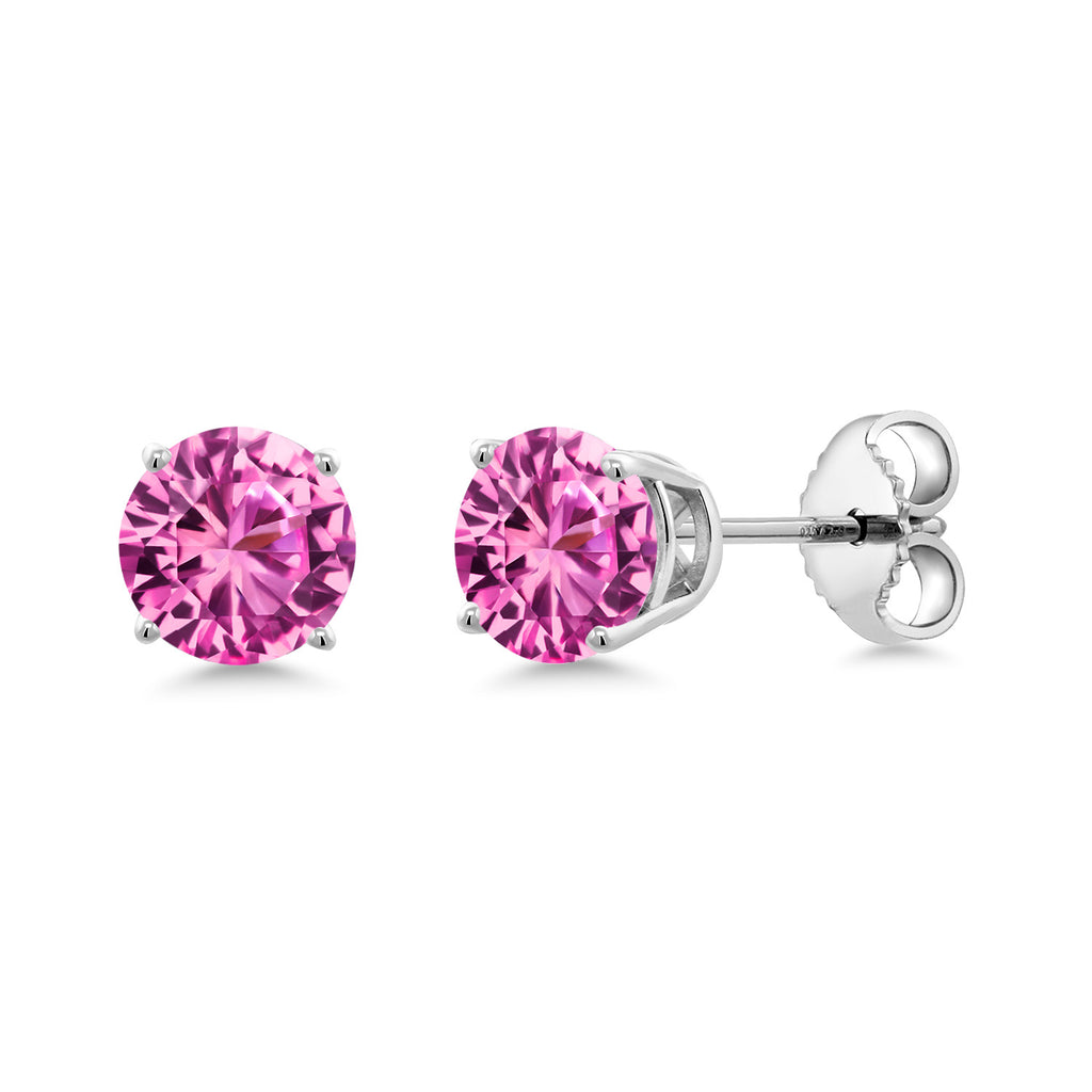 Pink Created Sapphire - September_Earrings in 925 Sterling Silver