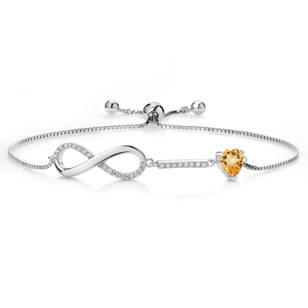 Gem Stone King 925 Sterling Silver Heart Shape 6MM Gemstone Birthstone and White Moissanite Infinity Tennis Bracelet For Women Fully Adjustable Up to 9 Inch