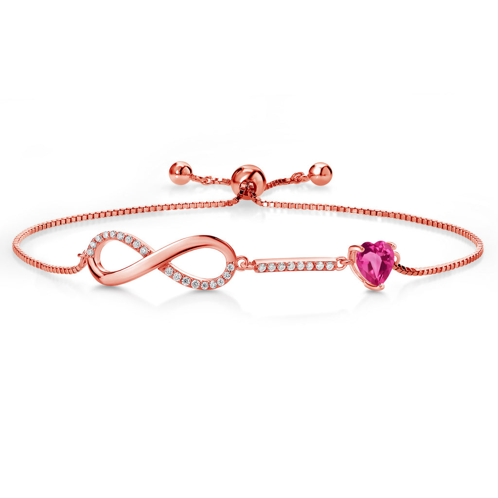 Pink Created Sapphire - September_Bracelet in 925 Rose Gold Plated Silver