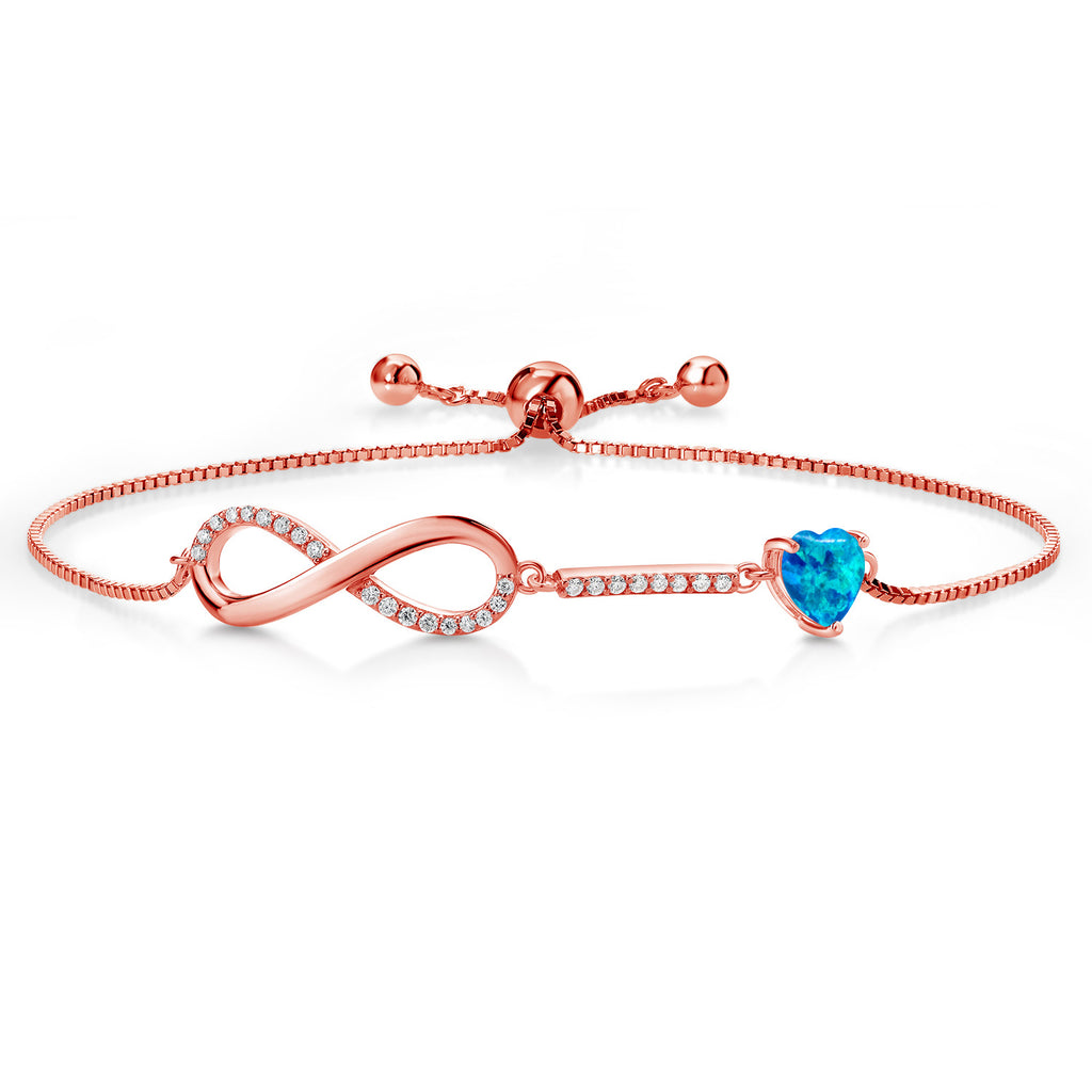 Blue Simulated Opal - October_Bracelet in 925 Rose Gold Plated Silver
