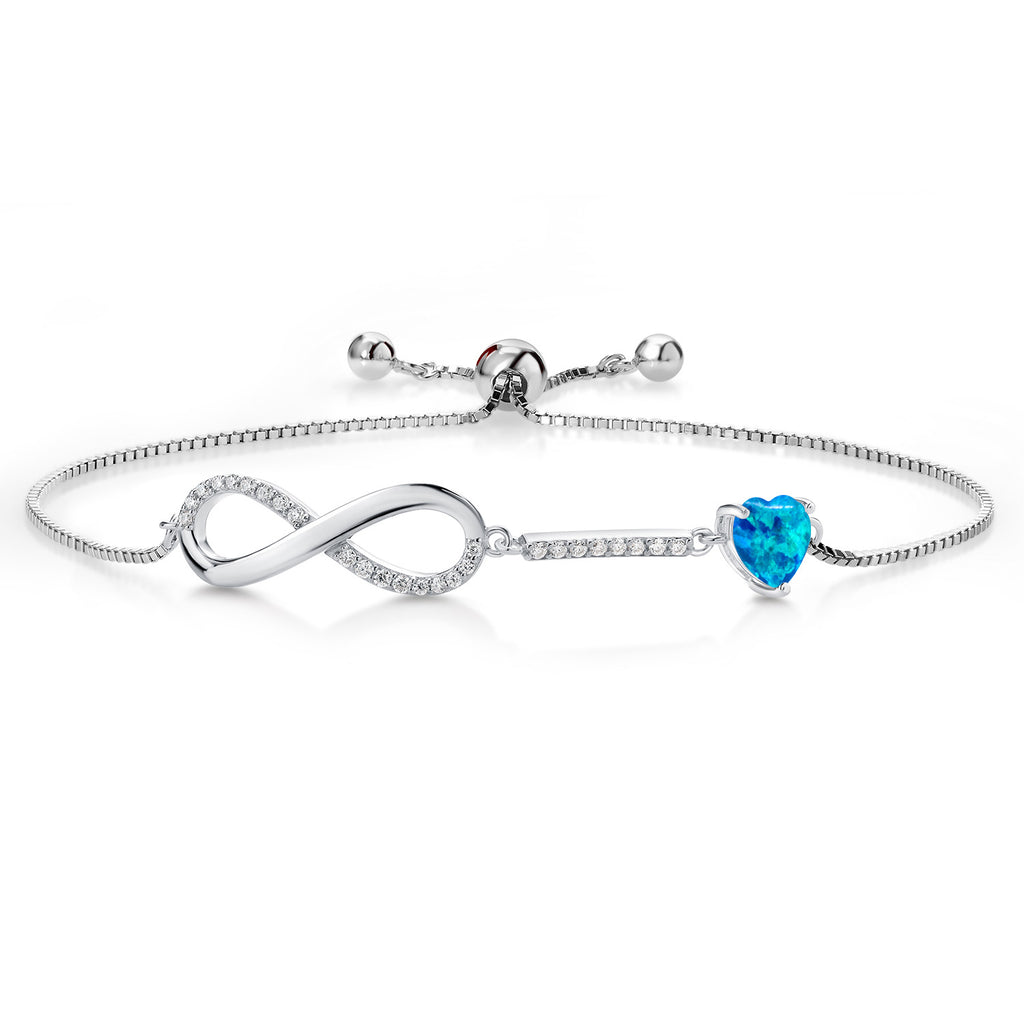 Blue Simulated Opal - October_Bracelet in 925 Sterling Silver