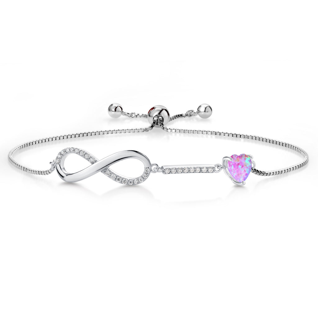 Pink Simulated Opal - October_Bracelet in 925 Sterling Silver