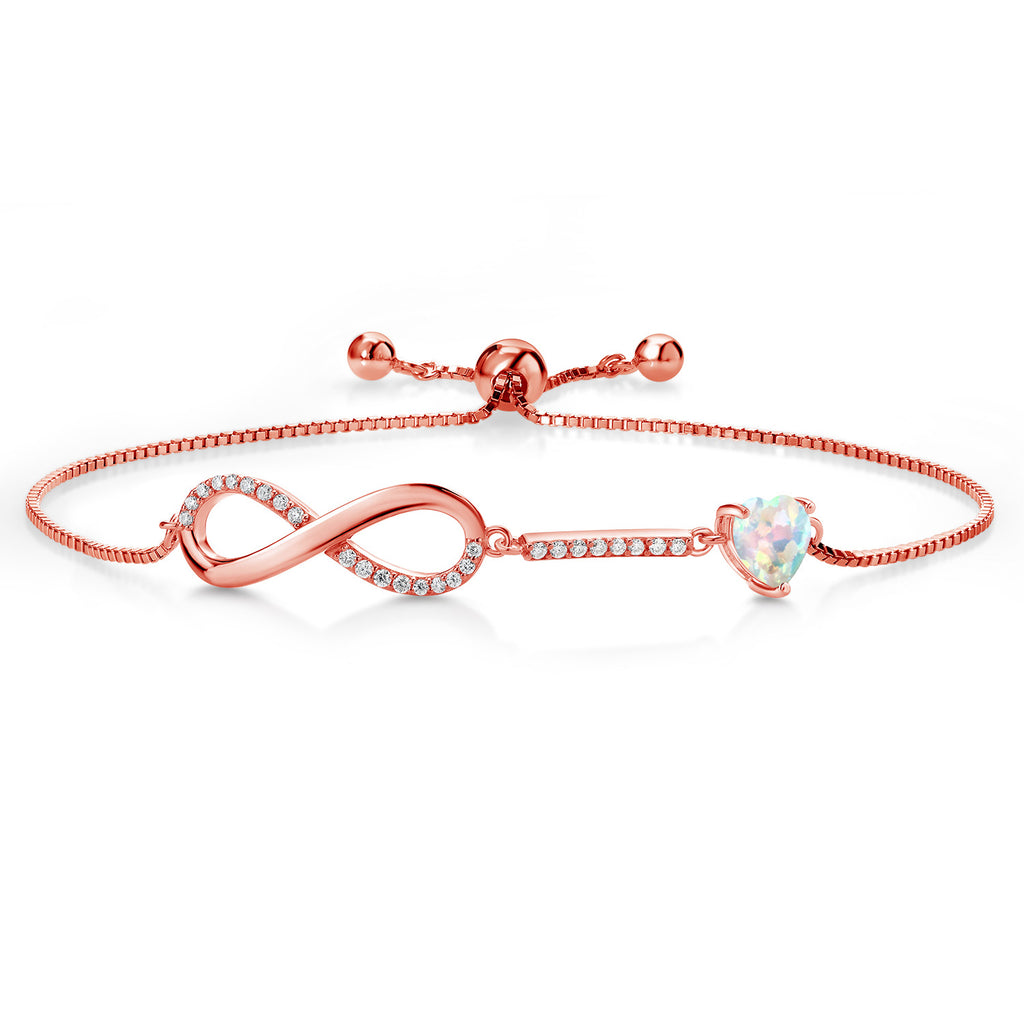 Gem Stone King 18K Rose Gold Plated Silver Heart Shape 6MM Gemstone Birthstone and White Moissanite Infinity Tennis Bracelet For Women Fully Adjustable Up to 9 Inch