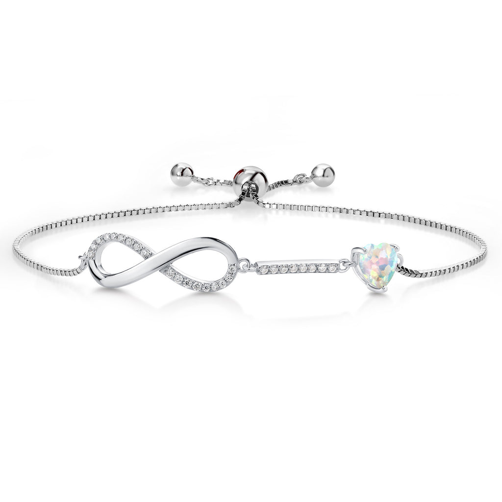 White Simulated Opal - October_Bracelet in 925 Sterling Silver
