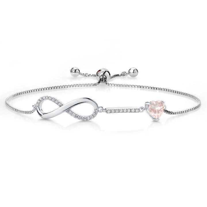 Gem Stone King 925 Sterling Silver Heart Shape 6MM Gemstone Birthstone and White Moissanite Infinity Tennis Bracelet For Women Fully Adjustable Up to 9 Inch