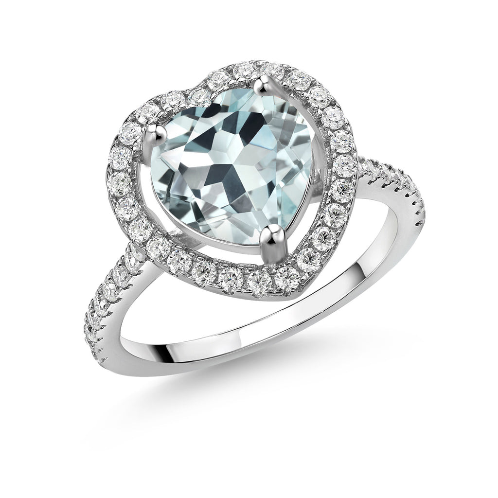 Created Aquamarine - March_6_Ring in 925 Sterling Silver