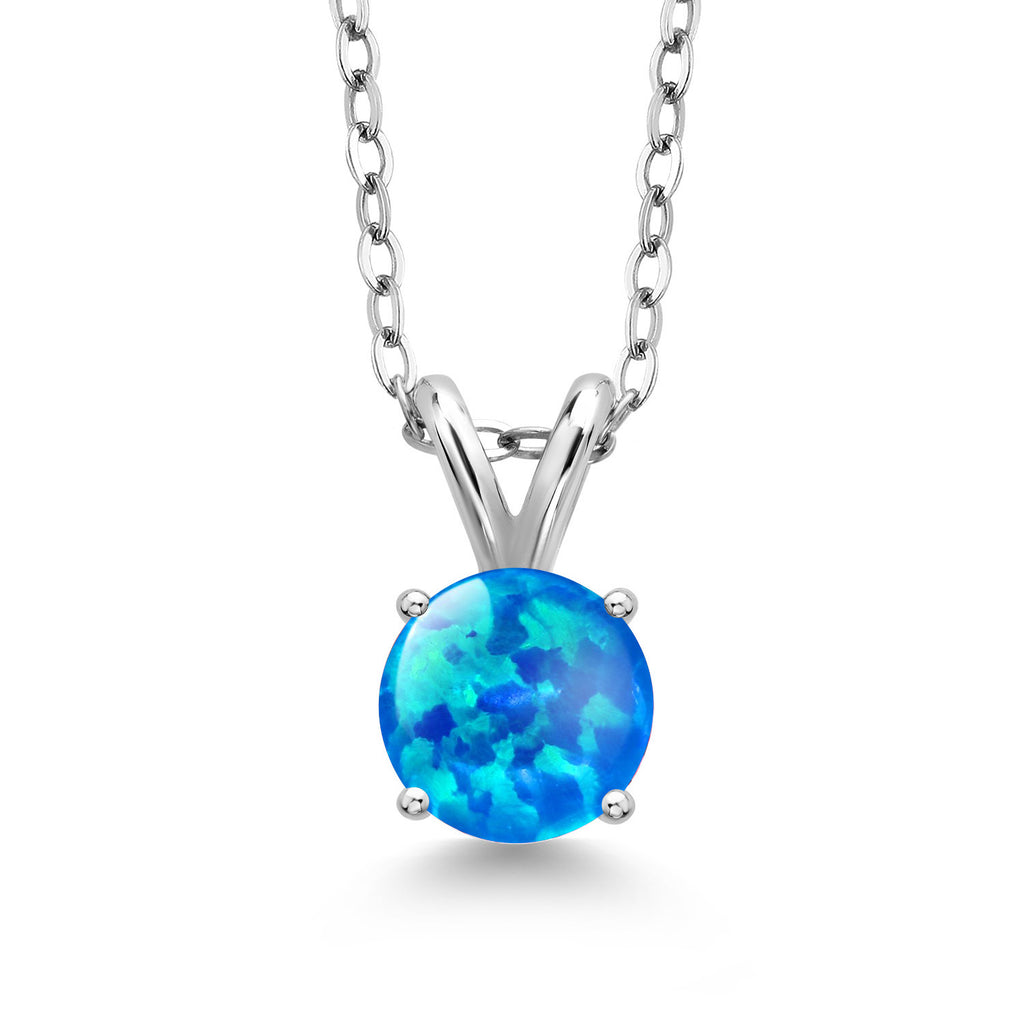 Blue Simulated Opal - October_Pendant in 925 Sterling Silver