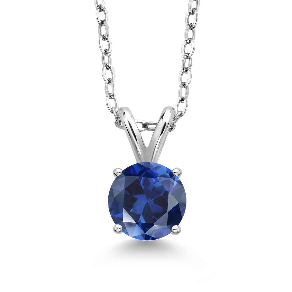 Blue Created Sapphire - September_Pendant in 925 Sterling Silver